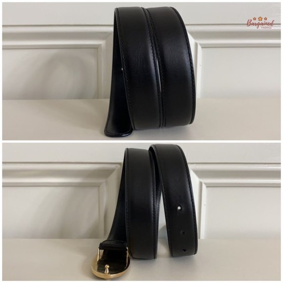 Authentic GUCCI Black Calfskin Leather Gold Signature Oval Buckle Belt 80/32 main image 6